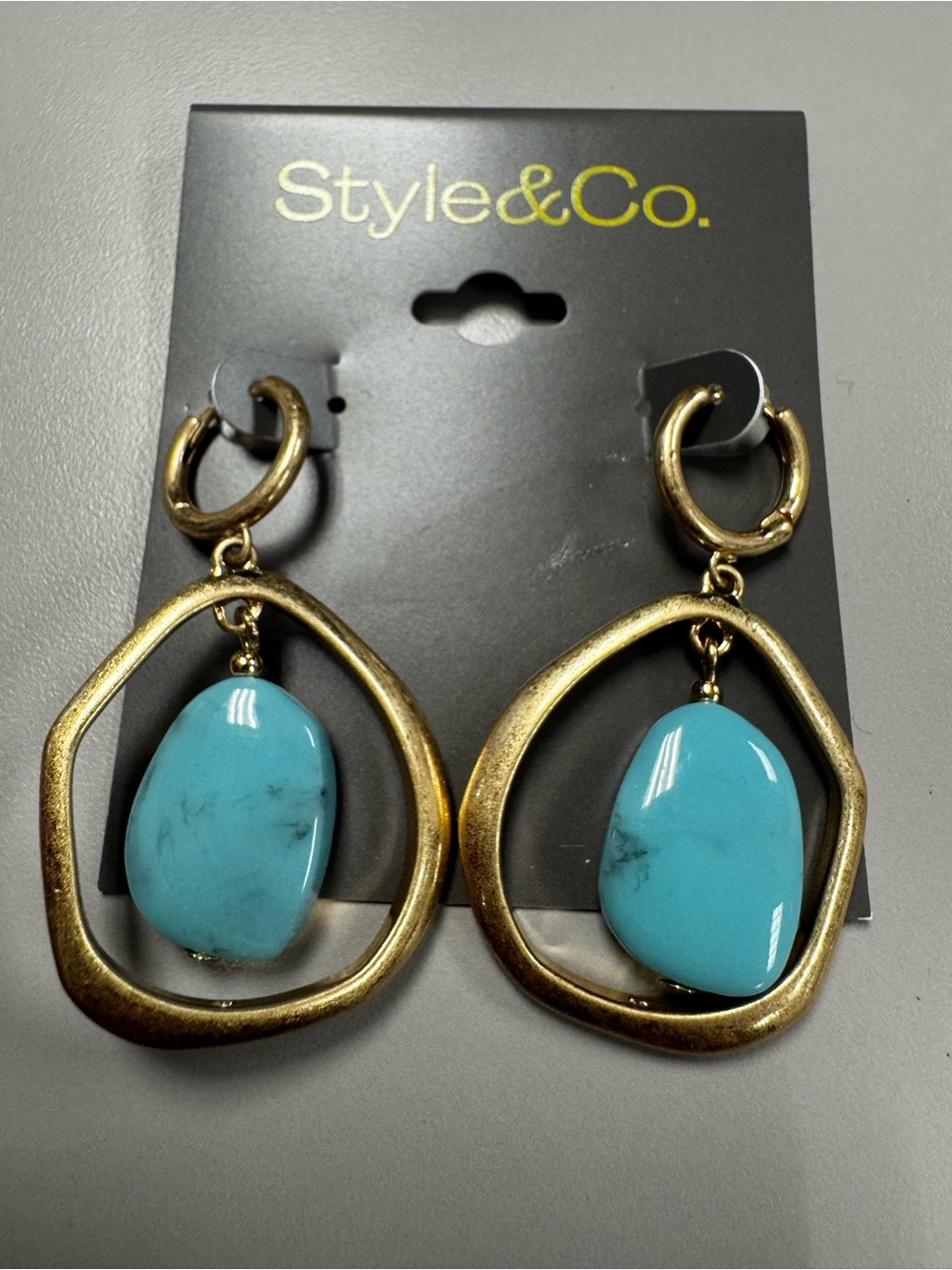 Style & Co. Gold Hoop Earrings with Turquoise Blue Stone Drops